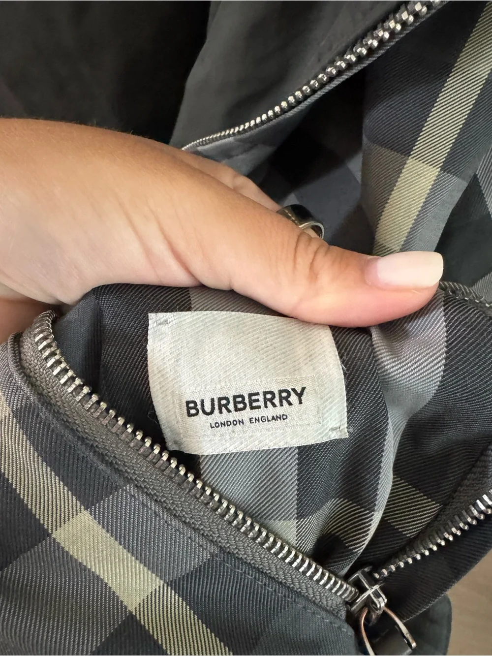 Burberry Gray Plaid Hooded Jacket with Zip